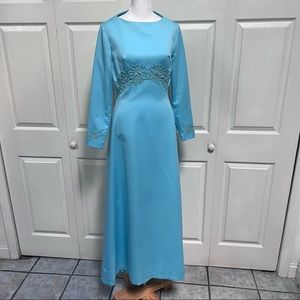 Vintage Long Bright Blue Dress Size Small long Sleeves
